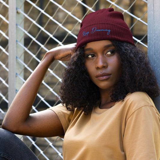 Gerippte Bio-Beanie Burgundy