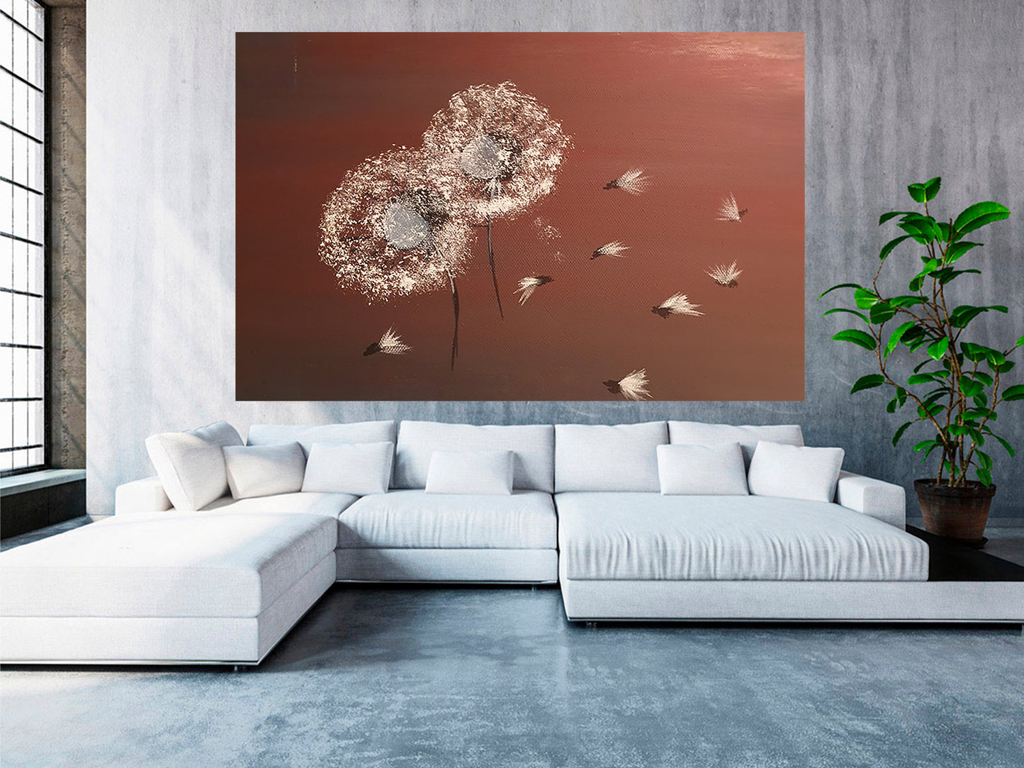 Acrylmalerei auf Poster- "Flying Dandelions"