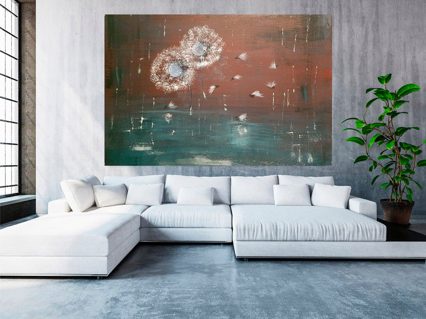 Acrylmalerei auf Poster-"Flying Dandelions"